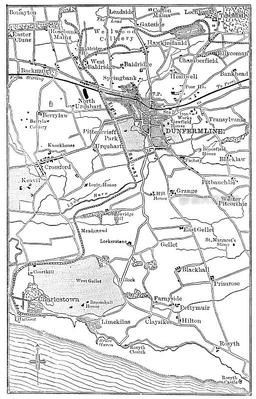 苏格兰邓弗姆林的古董地图- 19世纪